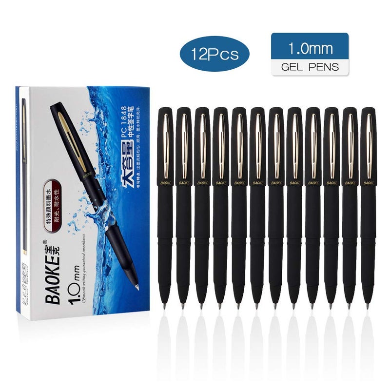 BaoKe Gel Ink Pens Rollerball Pens 1.0mm Medium Line, Box of 12 Pack, PC1848 (black) - Image 2